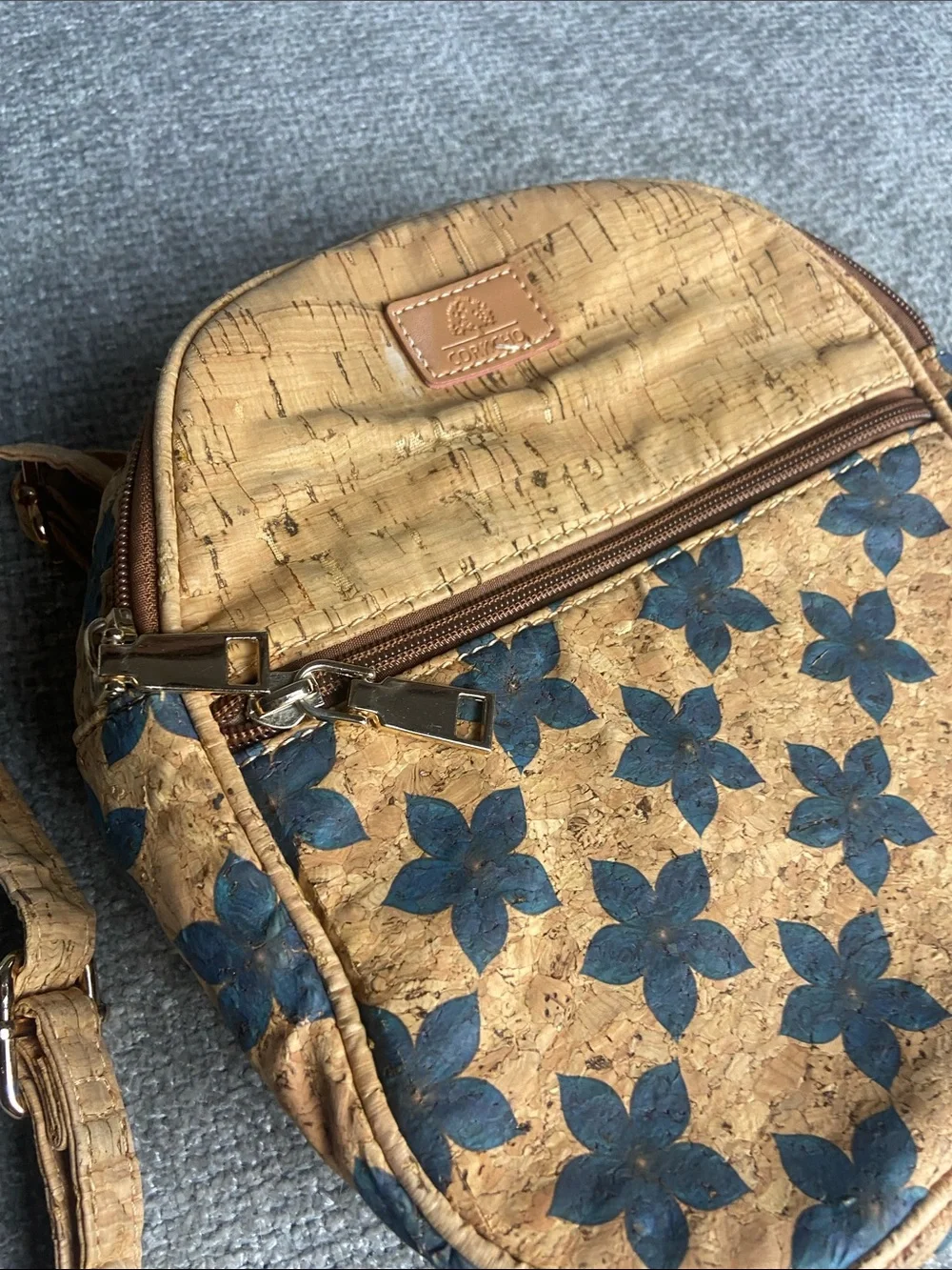 Floral Cork Mini Backpack in Natural Brown